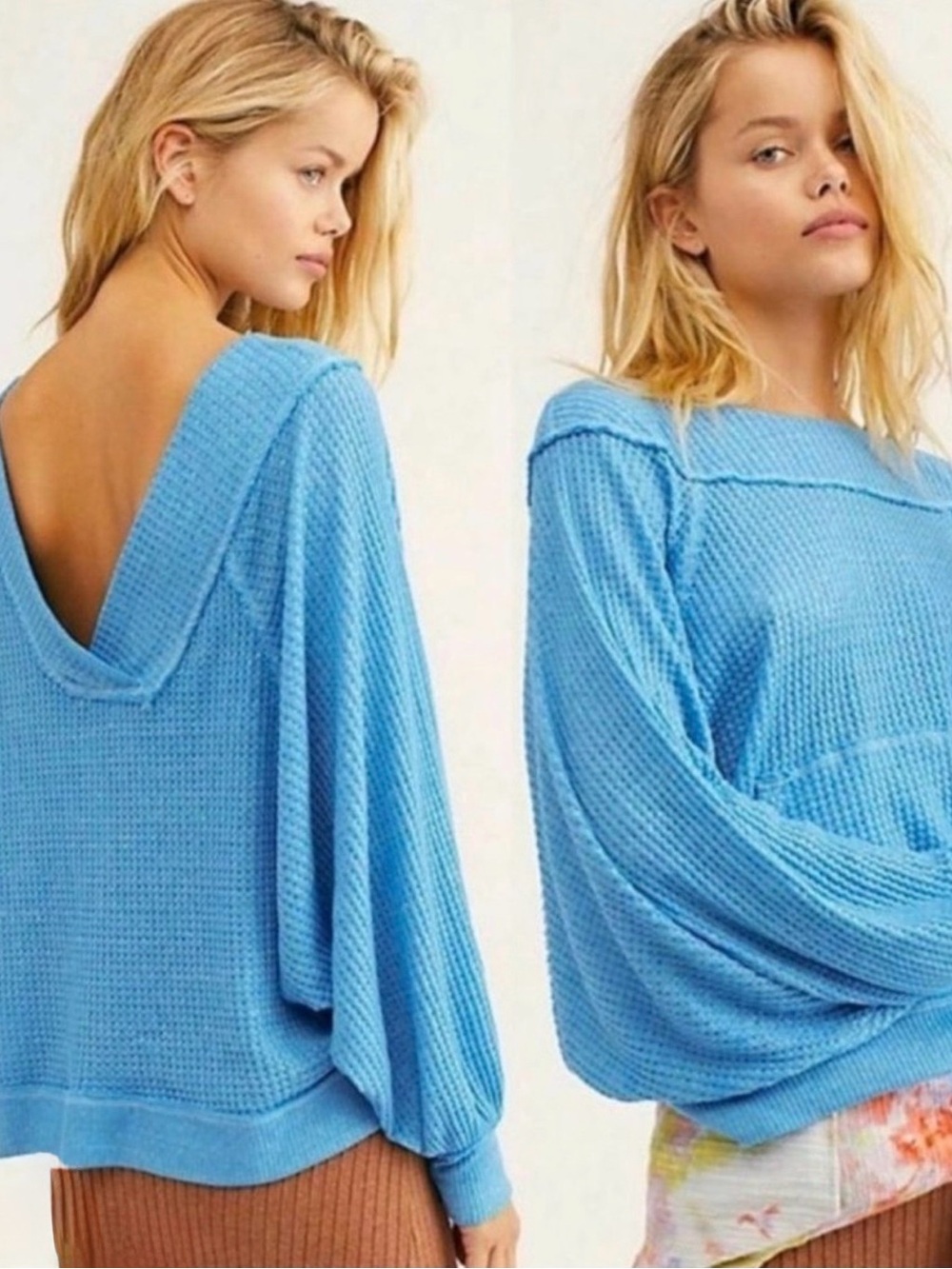 Free People Light Blue Knit waffle knit/Open Back - Westend thermal